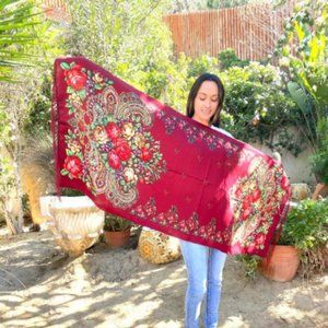 Portuguese scarf, Red rose Scarf, red scarf, Rose scarf, roses, Fringed,…
